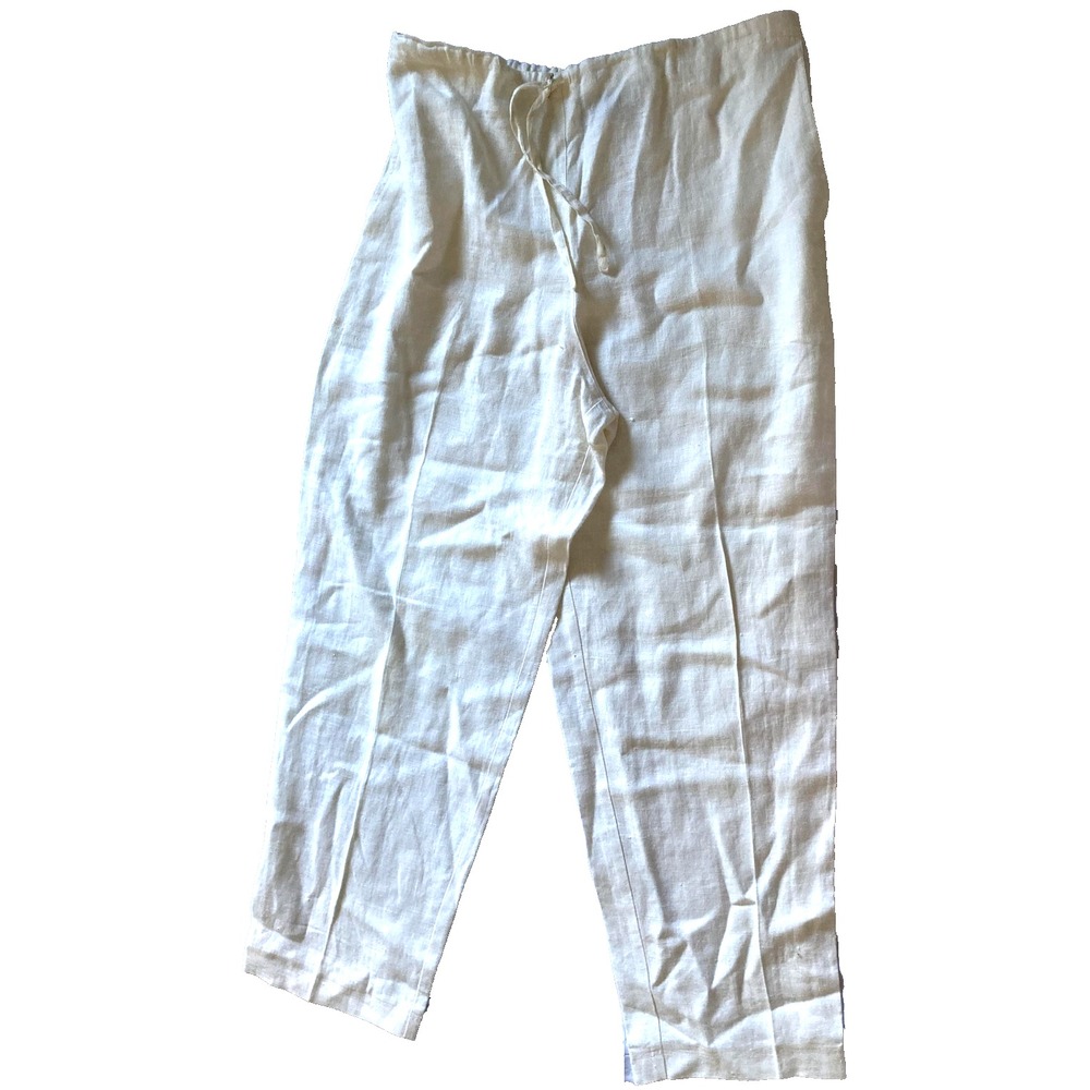 Harve Benard Pants Womens 12 Beige 100% Linen Pull On Elastic Waist Straight Leg